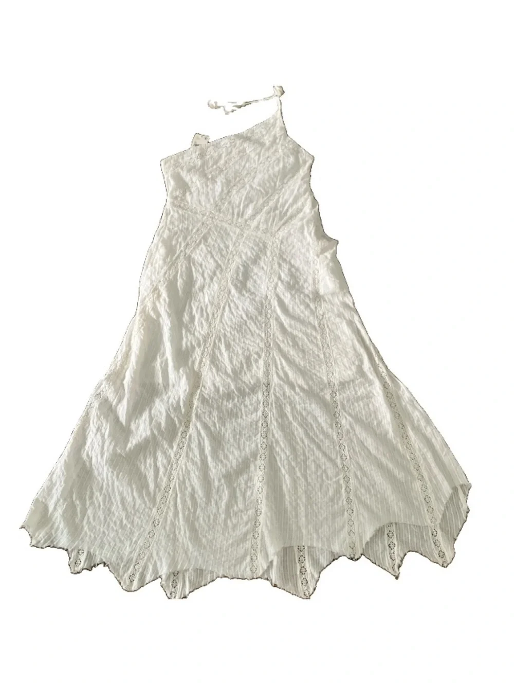 NWT Free People Bella One-Shoulder Maxi Dress M Ivory Lace Boho Raw Hem Whimsy.
